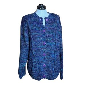 Vintage D.D. Sloane 80’s 90’s Purple and Blue Chunky Mohair Style Knit Cardigan